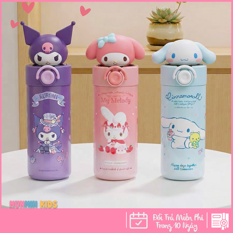 Bình Giữ Nhiệt Inox 316 Nắp Bật Hình Thú 3D Ống Hút 500ml Cho Bé